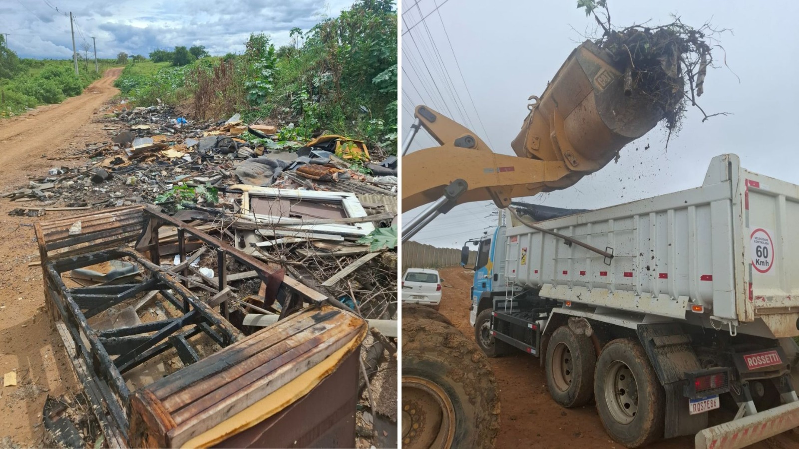 Equipes de limpeza retiram entulho e lixo depositados em locais irregulares na Estrada do Tanque